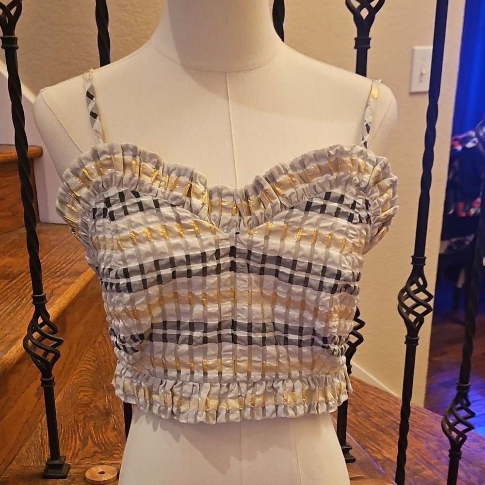 Autumn Adeigbo Plaid Ruffled Crop Top